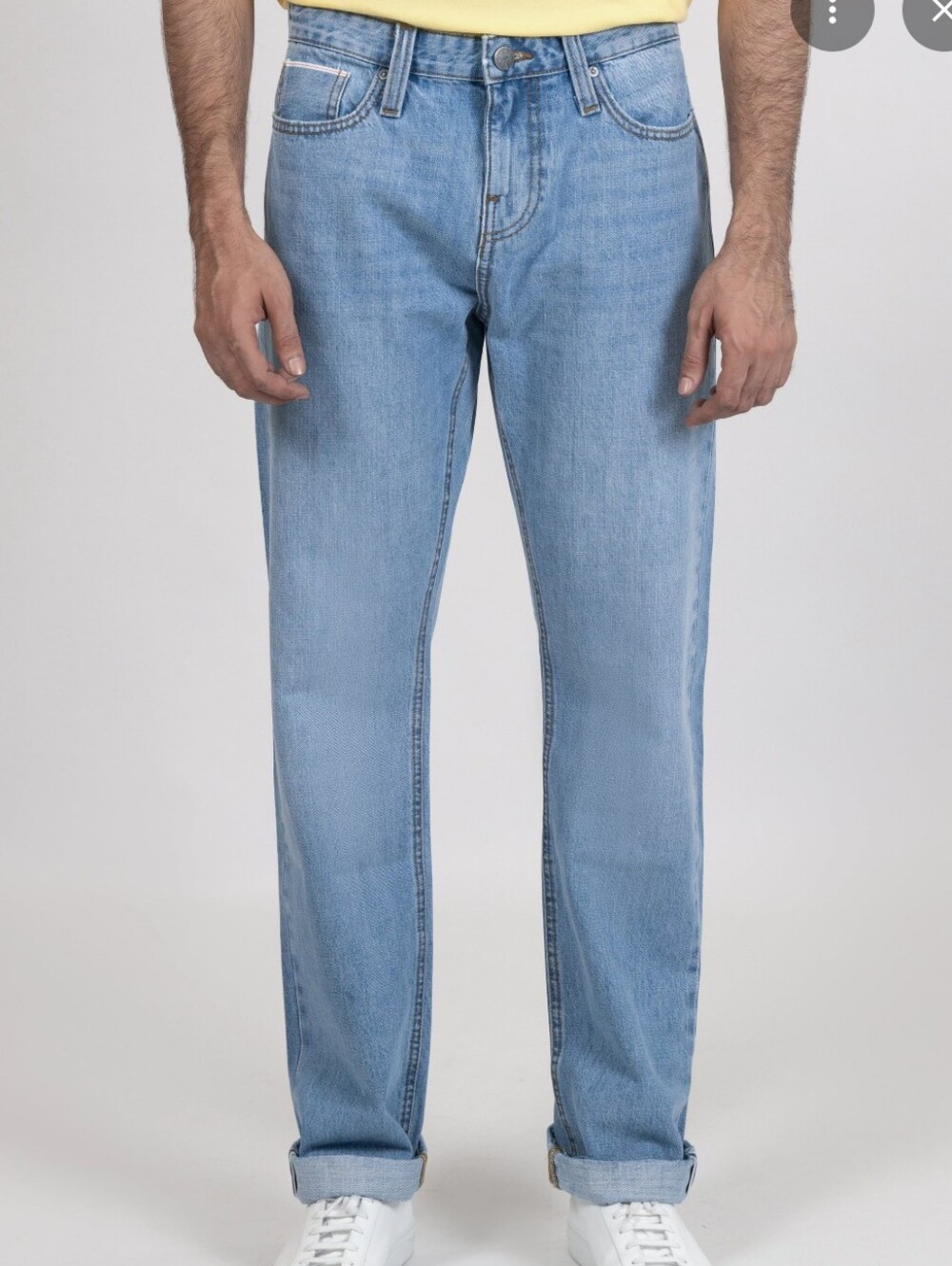 Vintage 100% Cotton Men's Straight Jeans in Light Blue Wash